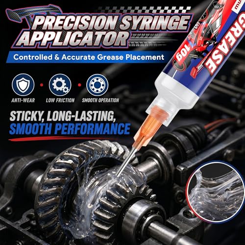 2 Pack RC Grease, RC Diff Grease with Syringe Applicator for Gears, Bearings, Axles, Differentials, Hobbies, Off-Road Model Cars, Trucks & Buggies, 10g of Each