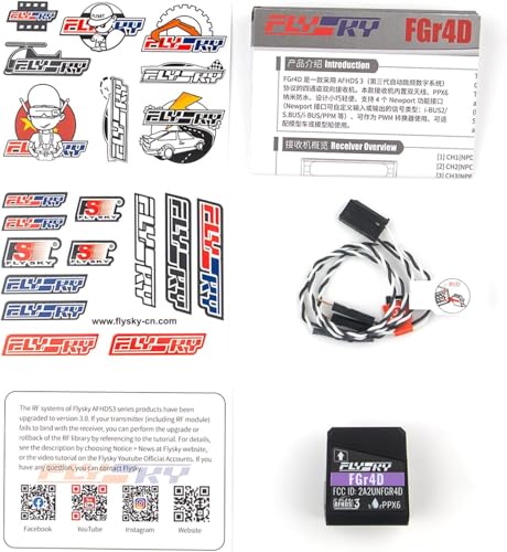 Flysky FGr4D Receiver 4CH Receiver 2.4G AFHDS3 for FS-NB4/PL18/EL18 | AFHDS 3 Protocol, 4‑channel Two‑way, 4 Newport Ports: i‑BUS2/S.BUS/i‑BUS/PPM, PPX6 Nano Waterproof, For NB4/PL18/EL18