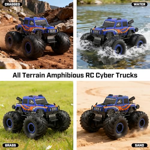 WayEee Amphibious Remote Control Car All Terrain RC Monster Truck Toys/Blue | waterproof 4X4 monster truck off-road vehicles 2.4GHz remote control 1/18 Scale rc car toy for kids 6+ boys girls gifts - color: Blue