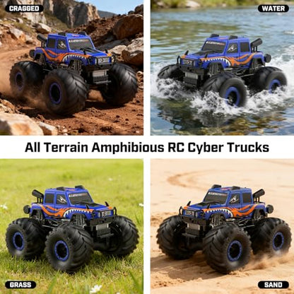 WayEee Amphibious Remote Control Car All Terrain RC Monster Truck Toys/Blue | waterproof 4X4 monster truck off-road vehicles 2.4GHz remote control 1/18 Scale rc car toy for kids 6+ boys girls gifts - color: Blue