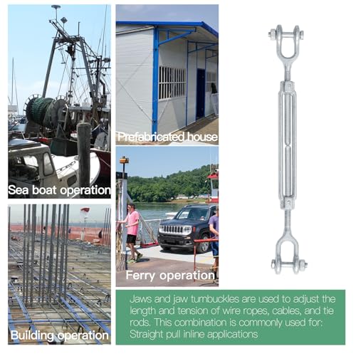 5/16" Jaw Jaw Turnbuckle Galvanized Jaw and Jaw Turnbuckle, Jaw Jaw Closed Body Marine Turnbuckle Jaw, 2500lbs Working Load Limit, Durable for Wire Rope Cable (5/16" x 4-1/2") - style: Jaw & Jaw-5/16 x 4-1/2