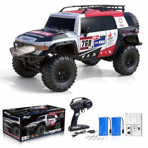 RC Cars RC Crawler 1/10 Scale RTR Remote Control Car 4WD 2.4GHz Brushed Offroad Racing Hobby Grade Model Vehicle with LED Lights 2Pcs Battery Toy for Kids and Adults - color: D-red