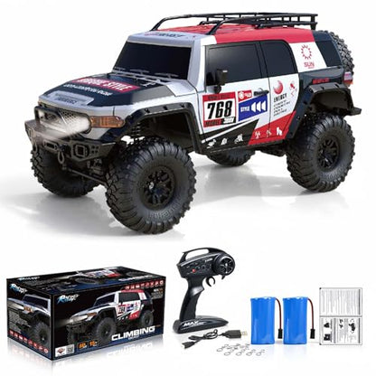 RC Cars RC Crawler 1/10 Scale RTR Remote Control Car 4WD 2.4GHz Brushed Offroad Racing Hobby Grade Model Vehicle with LED Lights 2Pcs Battery Toy for Kids and Adults - color: D-red