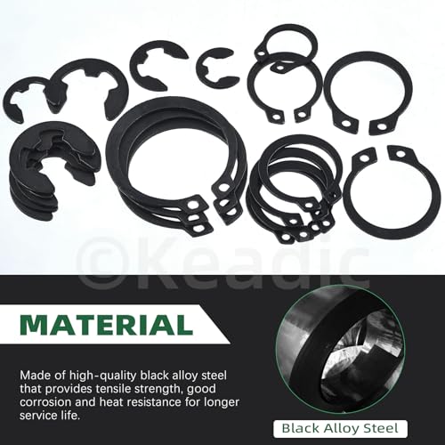 Keadic 312Pcs [M4-M28] C-clip External Retaining Rings Snap Rings Assortment Kit & [1.5mm-10mm] E-clip Circlip Ring Assortment Set & Pcs Snap Ring Plier with Tweezers (Alloy Steel)