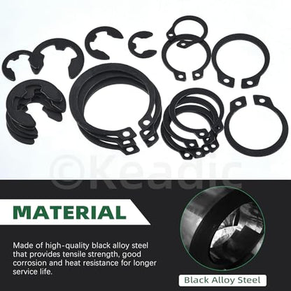Keadic 312Pcs [M4-M28] C-clip External Retaining Rings Snap Rings Assortment Kit & [1.5mm-10mm] E-clip Circlip Ring Assortment Set & Pcs Snap Ring Plier with Tweezers (Alloy Steel)