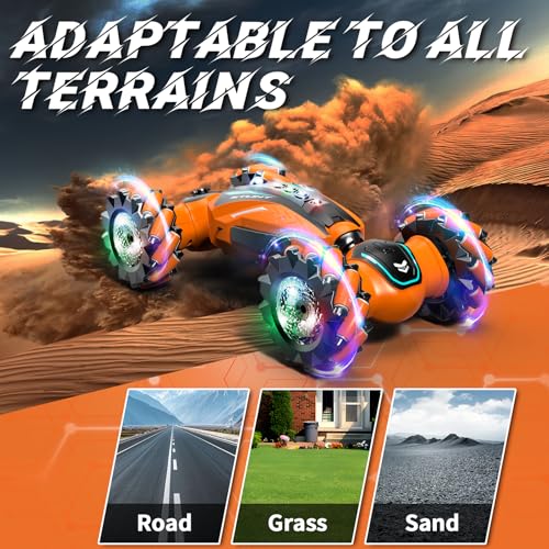 Gesture Sensing RC Stunt Car with Light Music and Mist Spray for Kids 6+, 4WD Off-Road Drift Remote Control Car, 2.4GHz Glove Remote, Rechargeable Toy Vehicle for Boys and Girls Birthday Gift - color: Orange