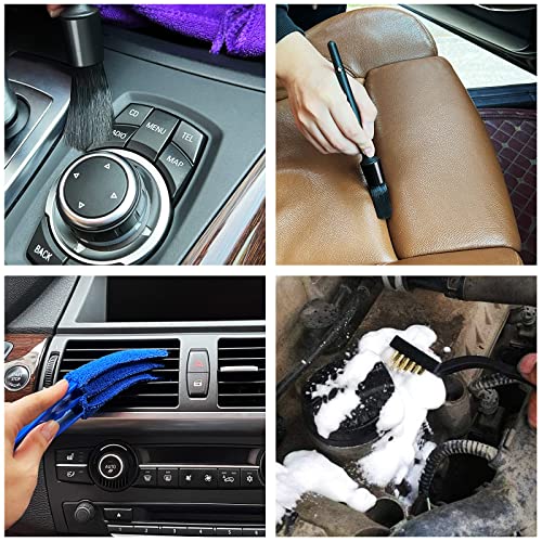 HMPLL 9pcs Auto Car Detailing Brush Set Car Interior Cleaning Kit | Includes 5 Soft Detail Brush, 3 Wire Brush & 1 Vent Cleaning Brush for Cleaning Interior, Dashboard, Engines, Leather, Wheel - color: black
