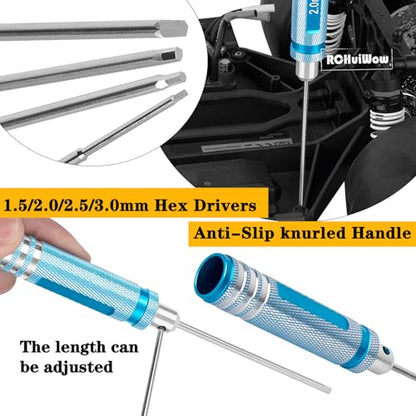 RC Tool Kit w/Height Adjustable Work Stand, 1.5 2.0 2.5 3.0mm Hex, 4.0 5.5 7.0 8.0mm Nut Driver, 17mm Wheel Socket &Screw Tray for 1/10 TRX4 Slash 4X4 BL-2S SCX10 III SENTON L0S1 1/8,Blue - color: Navy Blue(1set)
