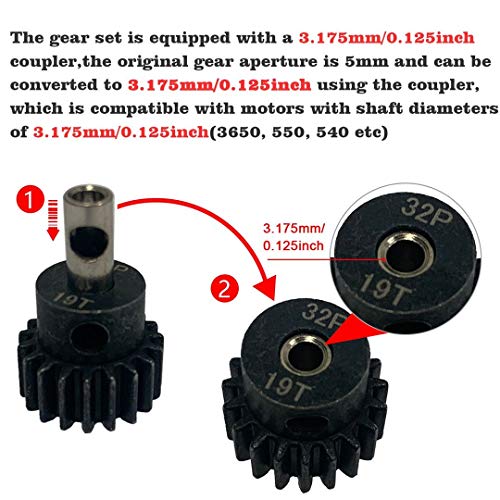 Globact 54T 0.8 32 Pitch Metal Steel 3956 Spur Gear with 15T/17T/19T Pinions Gear Set for Traxxas Slash 4x4 4WD/2WD VXL Rally VXL Stampede 4x4 1/10 Summit 1/10 E-REVO Parts | 0.8M Steel Spur Gear and 15T 17T 19T Pinion Gear for Traxxas Slash 4x4/2WD Rally