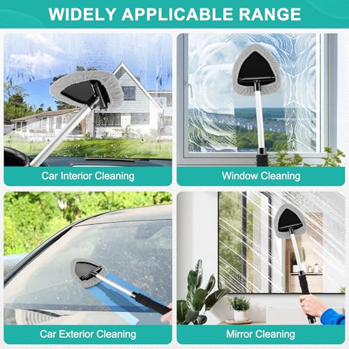 JUSTTOP Windshield Cleaner Tool, Car Interior&Exterior Window Cleaning Tool with Extendable Handle & 4 Reusable Microfiber Pads, Auto Glass Wiper Brush Kit for Cars (Grey) - color: Gray
