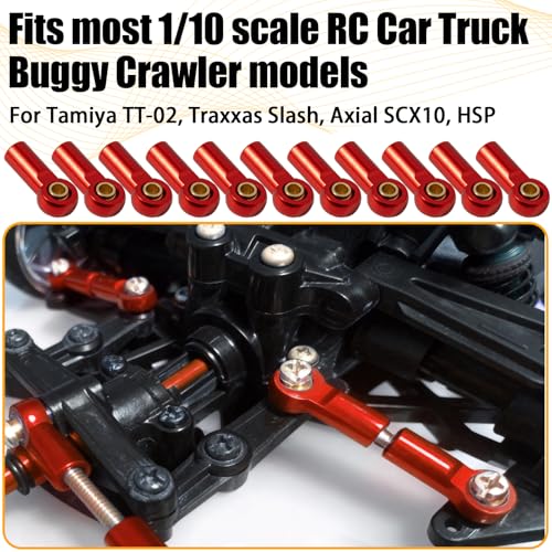 10PCS Aluminum M3 Tie Rod End Ball Joint Link Ball Head Holder 3mm RC Car Upgrade Parts, Compatible with Tamiya HSP Traxxas TRX4 Axial SCX10 D90 1/10 RC Car Truck Buggy Crawler, Red - color: Red
