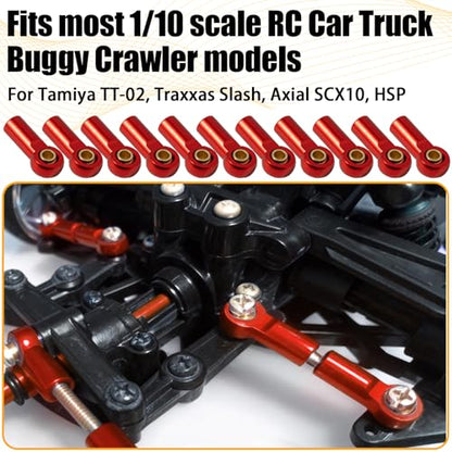 10PCS Aluminum M3 Tie Rod End Ball Joint Link Ball Head Holder 3mm RC Car Upgrade Parts, Compatible with Tamiya HSP Traxxas TRX4 Axial SCX10 D90 1/10 RC Car Truck Buggy Crawler, Red - color: Red