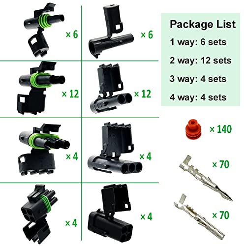 18-14 AWG 1/2/3/4 Pin Connector Weather Pack Connectors Kit (26 Set) | 1/2/3/4 Wire Waterproof WeatherPack Male and Female Automotive Electrical Wire Connectors Plug Terminals Kit 18-14 Gauge - size: 1-4pin/26kit/18-14AWG