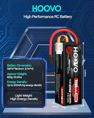 HOOVO 4S Lipo Battery 14.8V 120C 7200mAh RC Car Batteries Hard Case TR Plug | 2 Pack, Compatible for 1/8 and 1/10 Scale RC Car Buggy Truggy Truck Slash 4X4 Crawler Monster RC Battery