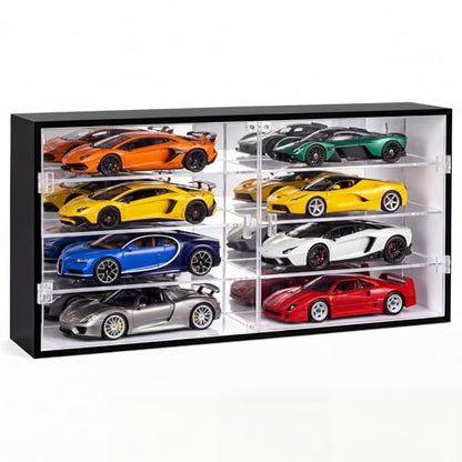 Juexica 1: 24 Clear Acrylic Toy Car Display Case 8 Grids Toy Race Car Display Show Box Diecast Case Wall Mounted Vehicles Shelf for Storage, Christmas Mini Model Figure Lover Gifts - size: 8 Grids