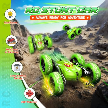 Excitobo Remote Control Car,RC Cars for 4 5 6 7 8 9 10 11 12 Year Old Boy Double Sided 360°Flip 4WD Rechargeable Drift RC Race Car Boys Toys Birthday Gifts Easter Basket Stuffers for Kids Age 4-12 - color: Green