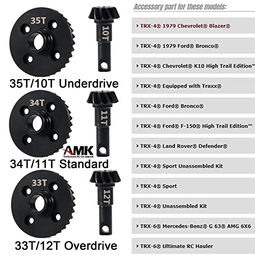 TRX4 Overdrive Bevel Gear, 33T/12T Ring Gear Pinion Gear for 1/10 RC Car T-raxxas TRX4 TRX6 Bronco Chevrolet Sport Upgrade