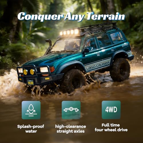 FMS FCX10 LC80 1/10 Brushless RC Crawler, Official Toyota Licensed RC Rock Crawler 4x4, High Torque 1/10 Brushless RC Truck with 2-Speed Transmission, Professional Brushless RC Car for Adult - color: Green
