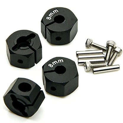 QUE-T Aluminum 8mm Thickness 12mm Wheel Hex Drive Adaptors with Pins & Screws for Most of 1/10 RC Crawler Car Black