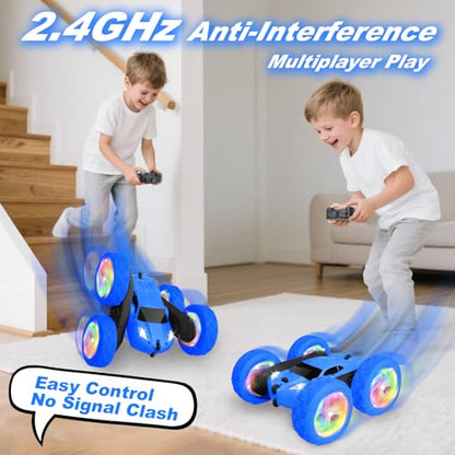 Remote Control Car, Outdoor Toys RC Cars for Kids Ages 6-12, 4WD Double Sided Stunt Vehicle with Upgraded USB-C Modular Batteries, 5 6 7 8 9 10+ Year Old Boy Birthday Blue - color: Blue