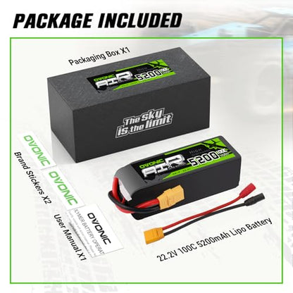 OVONIC 22.2V 100C 5200mAh 6S Lipo Battery with XT90 and AS150 Plug for RC Car Boat Truck Helicopter Airplane Racing Models
