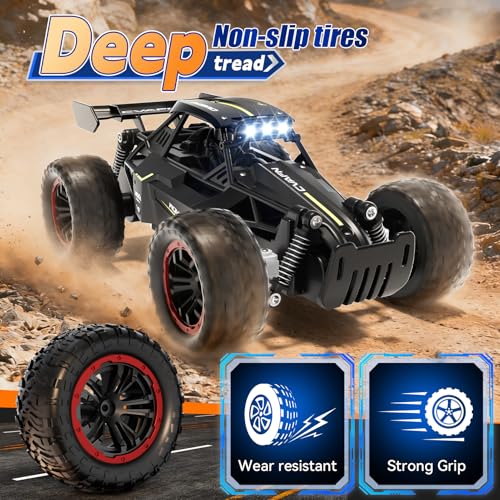 Jiakora Remote Control Car, Fast RC Monster Truck with Durable Metal Body, 1:16 Off-Road RC Crawler with LED Headlights, All-Terrain Drift Car, 3 4 5 6 7 8 9 10 Year Old Boys Girls Kids Gifts - color: Black