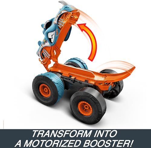 Hot Wheels Monster Trucks RC Toy, Remote-Control Transforming Rhinomite in 1:12 Scale & 1:64 Scale Race Ace, Converts into Launcher, Connects to Track - style: Rhinomite
