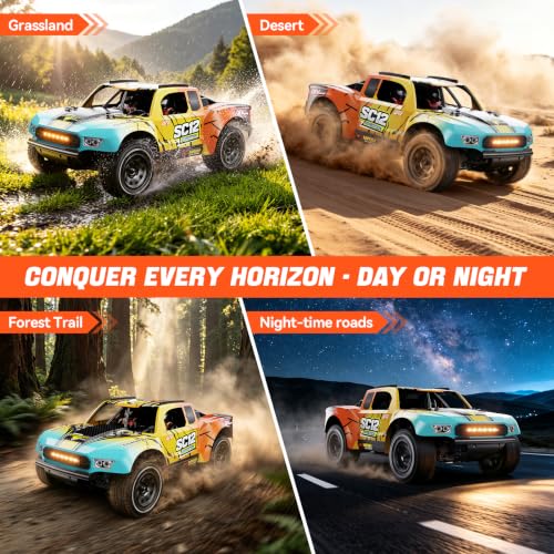1/12 Brushless Remote Control Car RTR, 42MPH (70+Km/H 4WD Rc Short-Course Truck, Amateur-Level Rc Drift Car, Equipped with 3s 2200 Mah Battery, All-Terrain Tires, Suitable for Adults-Blue - color: Yellow