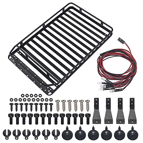 ShareGoo RC 1/10 Metal Roof Rack Luggage with 6LED Light Set Compatible with Traxxas TRX4 Axial SCX10 90046 Tamiya CC01 D90 Wrangler 1/10 RC Crawler Car (Style 2) - style: Style 2