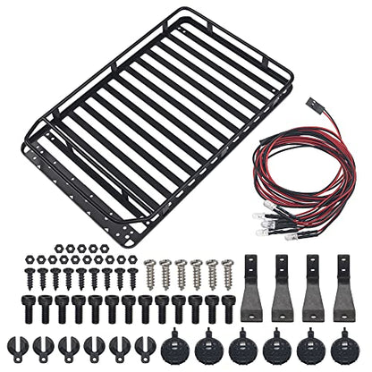 ShareGoo RC 1/10 Metal Roof Rack Luggage with 6LED Light Set Compatible with Traxxas TRX4 Axial SCX10 90046 Tamiya CC01 D90 Wrangler 1/10 RC Crawler Car (Style 2) - style: Style 2