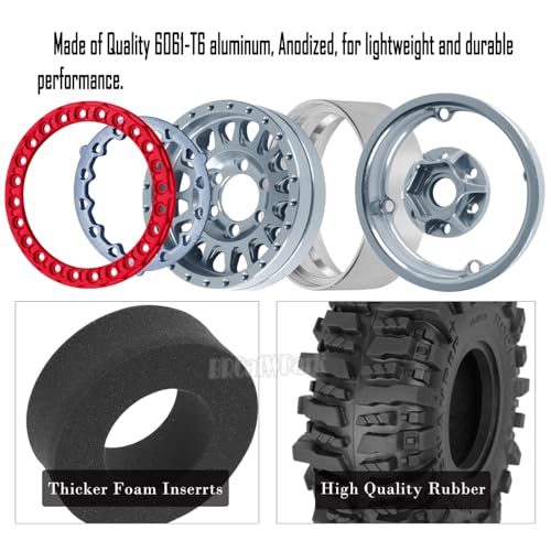 RC 1.9 Beadlock Wheels and Tires for 1/10 TRX4 TRX6 SCX10 SCX10 II 90046 SCX10 III AXI03007 SCX10 Pro Gen7/8 D90 VS4-10 MST CFX RC Crawler Car,4PCS Beadlock Rims 1.9 Wheel Tires,Titanium - color: Titanium - (1.9 Beadlock Wheels)