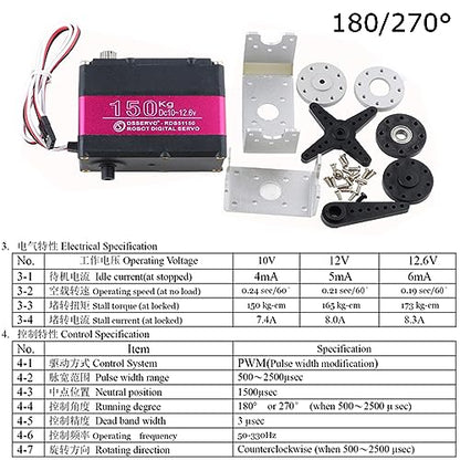 RDS51150 150KG Servo Digital Metal Robotic Servo 180 Degree High Torque Full Metal Gear Double-Shaft Waterproof IP66 for Car Robot DIY Projects - size: 150KG 180°