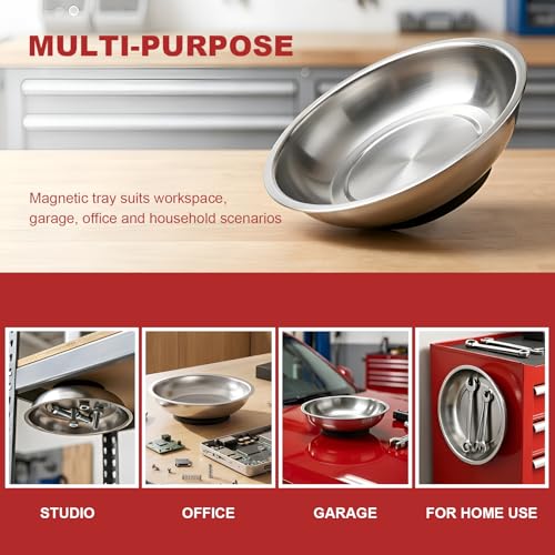 3PCS Magnetic Parts Tray, Stainless Steel Thickened Tray Set with Extra Strong Magnet, Heavy Duty Metal Parts Holder for Screws Nuts Bolts Washers Pins, Car Accessories (Bowl) - color: Bowl