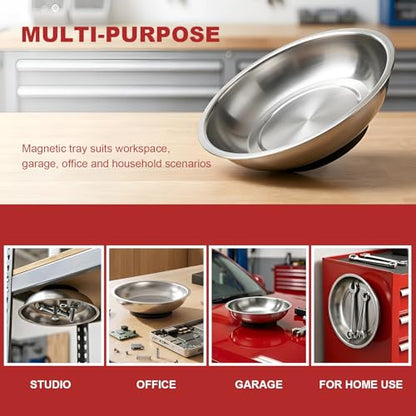 3PCS Magnetic Parts Tray, Stainless Steel Thickened Tray Set with Extra Strong Magnet, Heavy Duty Metal Parts Holder for Screws Nuts Bolts Washers Pins, Car Accessories (Bowl) - color: Bowl