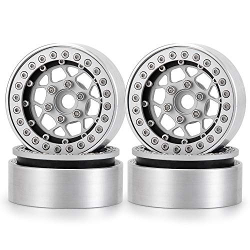 4PCS 1.9" Beadlock Wheels Rims Set, Matte Silver + Matte Black | Aluminum Alloy, Upgrade Parts, For 1/10 Axial SCX10 CC01 D90 TRX4, RC Crawler Car - color: Matte Silver + Matte Black
