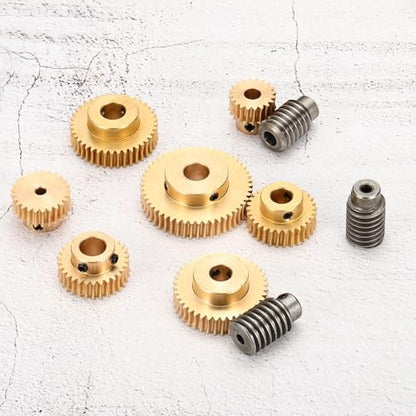 uxcell Worm Gear Set 30T 0.8 Module 1:30 Reduction Rate, Right Rotation Drive Gear Box Wheel Reduce Transmission Part (Brass Gear-4mm Bore, 1045 Steel Rod 6mm Bore) - size: Gear-4mm, Rod-6mm Bore, style: 0.8M-30T