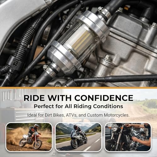 1 PC Motorcycle Fuel Filter, Metal Alloy Clear Tempered Glass Inline Filter, Washable Universal Gas Filter, Universal for Most Cars, Trucks, SUVs (Black)