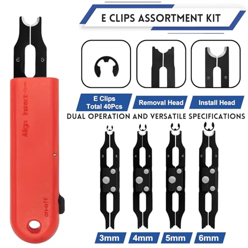 E Clip Tool, E Clips Removal and Installation Assortment Kit Tool Set, Exchangeable 4 Sizes (3/4/5/6mm) Clip Rings Kit & 40Pcs E Clips - style: Size-3/4/5/6mm