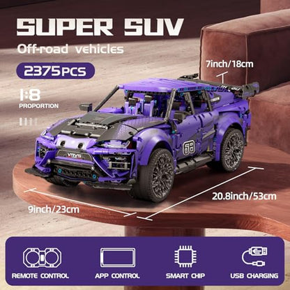 Remote Control Building Car, Compatible with Technic Car, 1:8 21in Dynamic | 2375 Pieces with Motors Rechargeable Battery, Large Size SUV Construction Building Toy for Adults Teens Aged 12+