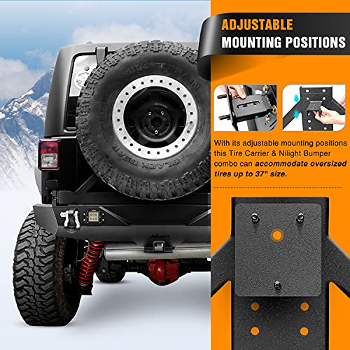 Nilight Rear Bumper & Spare Tire Rack & Hitch Receiver w/2 LED Lights Compatible for 2007-2018 Wrangler JK for 2007-2018 Wrangler JK & Unlimited - color: Rear Bumper&Spare Tire Rack