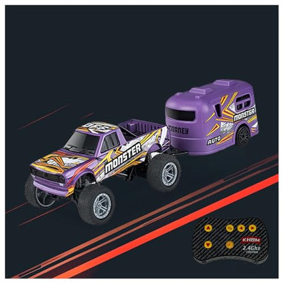 1/64 Scale Alloy RC Car 2.4GHZ Off-Road Remote Control Car with Trailer Three Speed Adjustment Small RC Truck Gifts for Christmas Day Birthday (C-HB10 Purple) - style: C-HB10 Purple