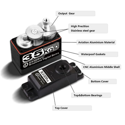 35kg Brushless RC Digital Servo High Torque Full Metal Gear IP67 Fast Steering Motor - 180 Degree - size: 35KG (180°)
