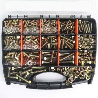 Quibbay 976pcs Nuts and Bolts Assortment Kit, Grade 8.8 Metric Bolt Assortment with Assorted Nuts and Washers, Heavy Duty M6 M8 M10 M12 Hex Bolts and Nuts Kit, Yellow Zinc Plated, Length from 16-50mm - style: 976pcs M6 M8 M10 M12