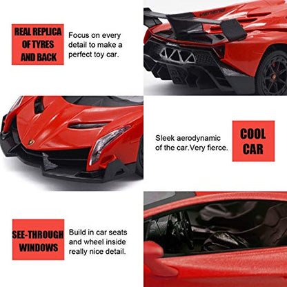 Remote Control Car Lamborghini Licensed 1:24 RC Car 2.4G,red | Veneno Officially Licensed LED Lights Toy RC Cars Model Vehicle for Boys 6,7,8 Years Old - color: Red