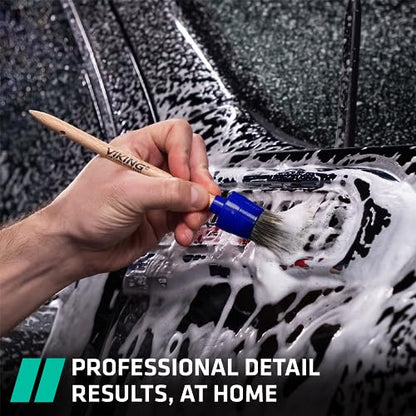 VIKING Car Detailing Brush Set for Car Cleaning Kit, Super-Soft Bristles for Exterior Detail, Includes Small, Medium, and Large Diameter Brush Heads, 3 Pack, Blue - color: Blue