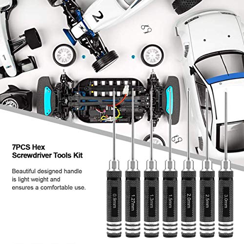 Rc Tool Kit, Hex Screw Driver Set, Screwdriver Bit Set, for Traxxas Rc Car | Screwdriver Kit 0.9mm, 1.27mm, 1.3mm, 1.5mm, 2.0mm, 2.5mm, 3.0mm, Key Driver Repair Tools, for Rc Car Traxxas Helicopter 7pcs
