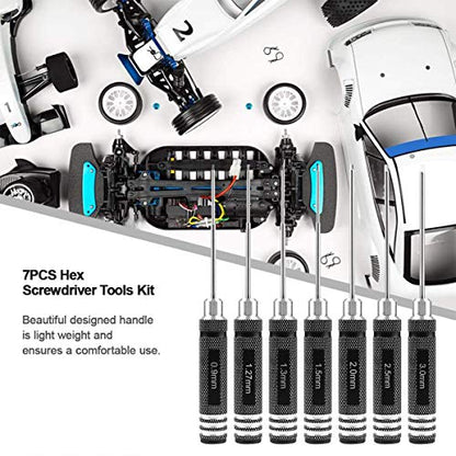 Rc Tool Kit, Hex Screw Driver Set, Screwdriver Bit Set, for Traxxas Rc Car | Screwdriver Kit 0.9mm, 1.27mm, 1.3mm, 1.5mm, 2.0mm, 2.5mm, 3.0mm, Key Driver Repair Tools, for Rc Car Traxxas Helicopter 7pcs