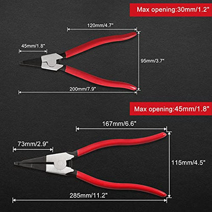 2 Pcs Heavy Duty Lock Ring Pliers Set, Angle Tip | Flat Snap Ring Plier, Special Circlip Pliers, Reverse Retaining Ring Plier, Cr-V Steel, for Transmission Transfer Cases - size: 8" & 11"
