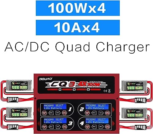 BGUAD CQ3 10A 100W 1-6S 100Wx4/10Ax4 Balance Charger with JST_XH Adapter Board for LiPo Life NiMH NiCd Battery