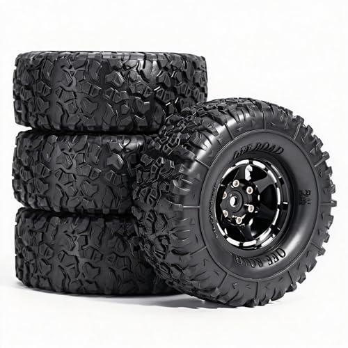 1.3” Aluminum Beadlock Wheels & Mud Terrain Tires Set for 1/18 1/24, -6.0mm Offset RC Crawler Car Fits TRX4M, Axial SCX24 AX24, Redcat Ascent-18, FCX24, 66 x 26mm, Pre-Assembled 4 pcs Black - color: Black